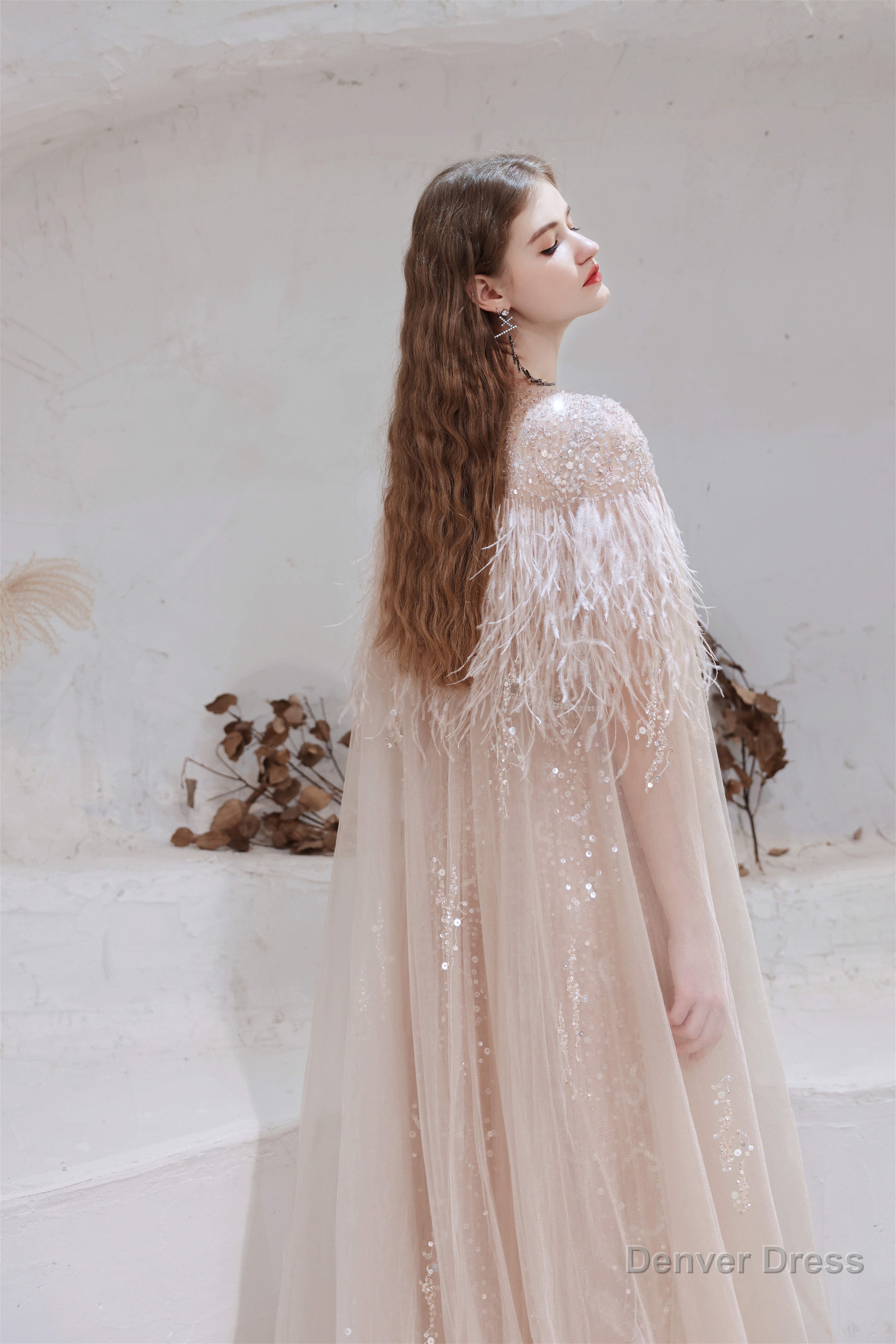 A Line V Neck Shiny Sequin Beaded Prom Dresses