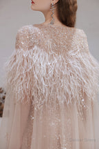 A Line V Neck Shiny Sequin Beaded Prom Dresses