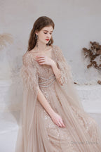 A Line V Neck Shiny Sequin Beaded Prom Dresses