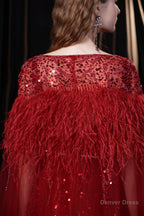 A Line V Neck Shiny Sequin Beaded Prom Dresses