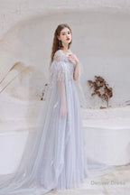 A Line V-neck Shiny Sequin Beaded Prom Dresses