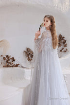 A Line V Neck Shiny Sequin Beaded Prom Dresses