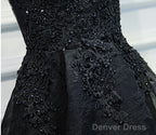 A Line V Neck Short Black Lace Prom Dress, Black Short Prom Dress, Black Lace Graduation Dress, Homecoming Dresses