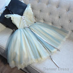 A Line V Neck Short Blue Floral Prom Dress, Short Floral Blue Graduation Homecoming Dresses