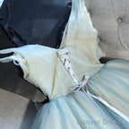 A Line V Neck Short Blue Floral Prom Dress, Short Floral Blue Graduation Homecoming Dresses