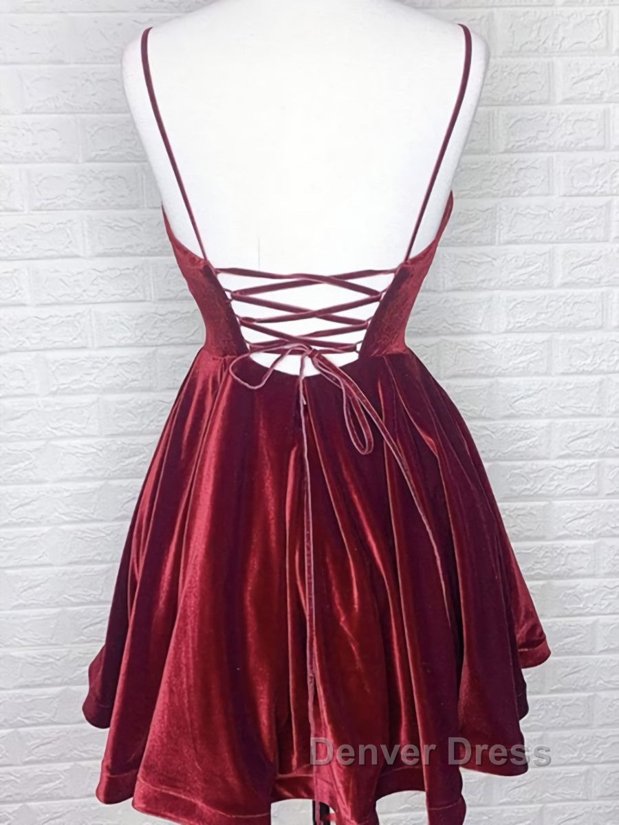 A Line V Neck Short Burgundy Prom Dress, Short Wine Red Prom Homecoming Dresses