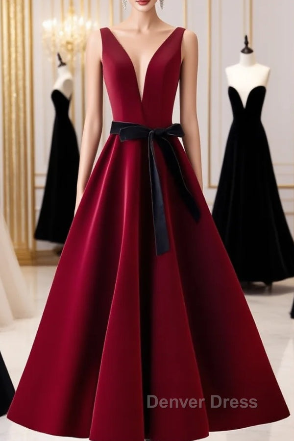 A Line V Neck Short Burgundy Prom Dress, Wine Red Short Prom Graduation Homecoming Dresses Main image