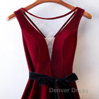 A Line V Neck Short Burgundy Prom Dress, Wine Red Short Prom Graduation Homecoming Dresses