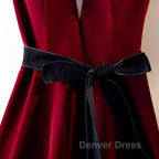 A Line V Neck Short Burgundy Prom Dress, Wine Red Short Prom Graduation Homecoming Dresses