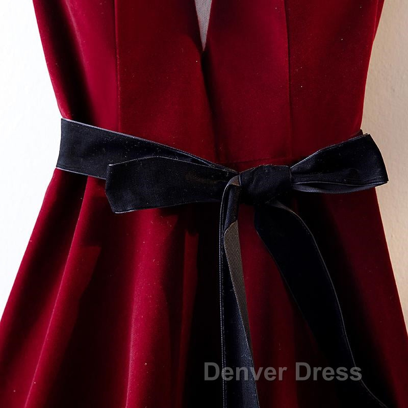 A Line V Neck Short Burgundy Prom Dress, Wine Red Short Prom Graduation Homecoming Dresses