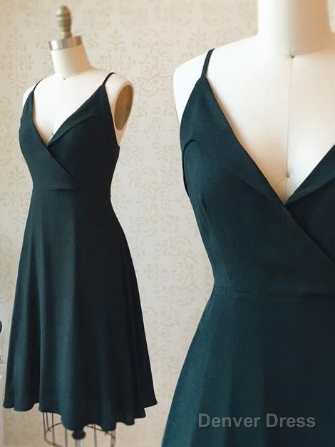 A Line V Neck Short Dark Green Homecoming Dresses