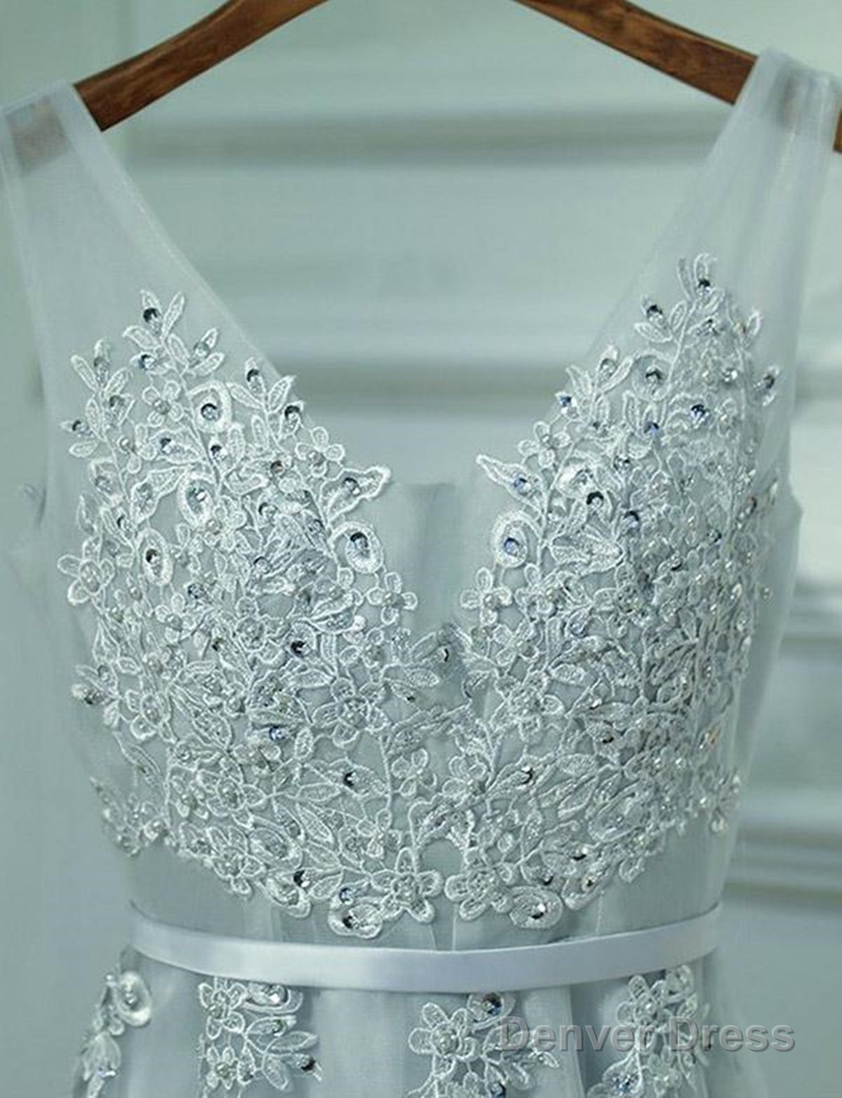 A Line V Neck Short Gray Lace Prom Dresses, Short Gray Lace Formal Homecoming Dresses