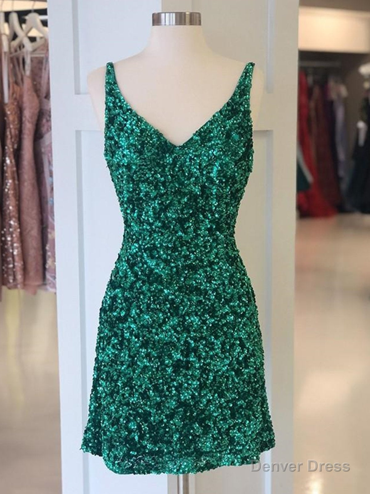 A Line V Neck Short Green Prom Dress, Short Green Homecoming Graduation Dresses Main image