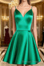 A Line V Neck Short Green Prom Dress, Short Green V Neck Prom Homecoming Dresses