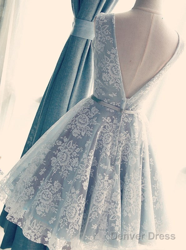 A Line V Neck Short Lace Prom Dress, Homecoming Graduation Dress, Short Lace Bridesmaid Dresses Secondary image