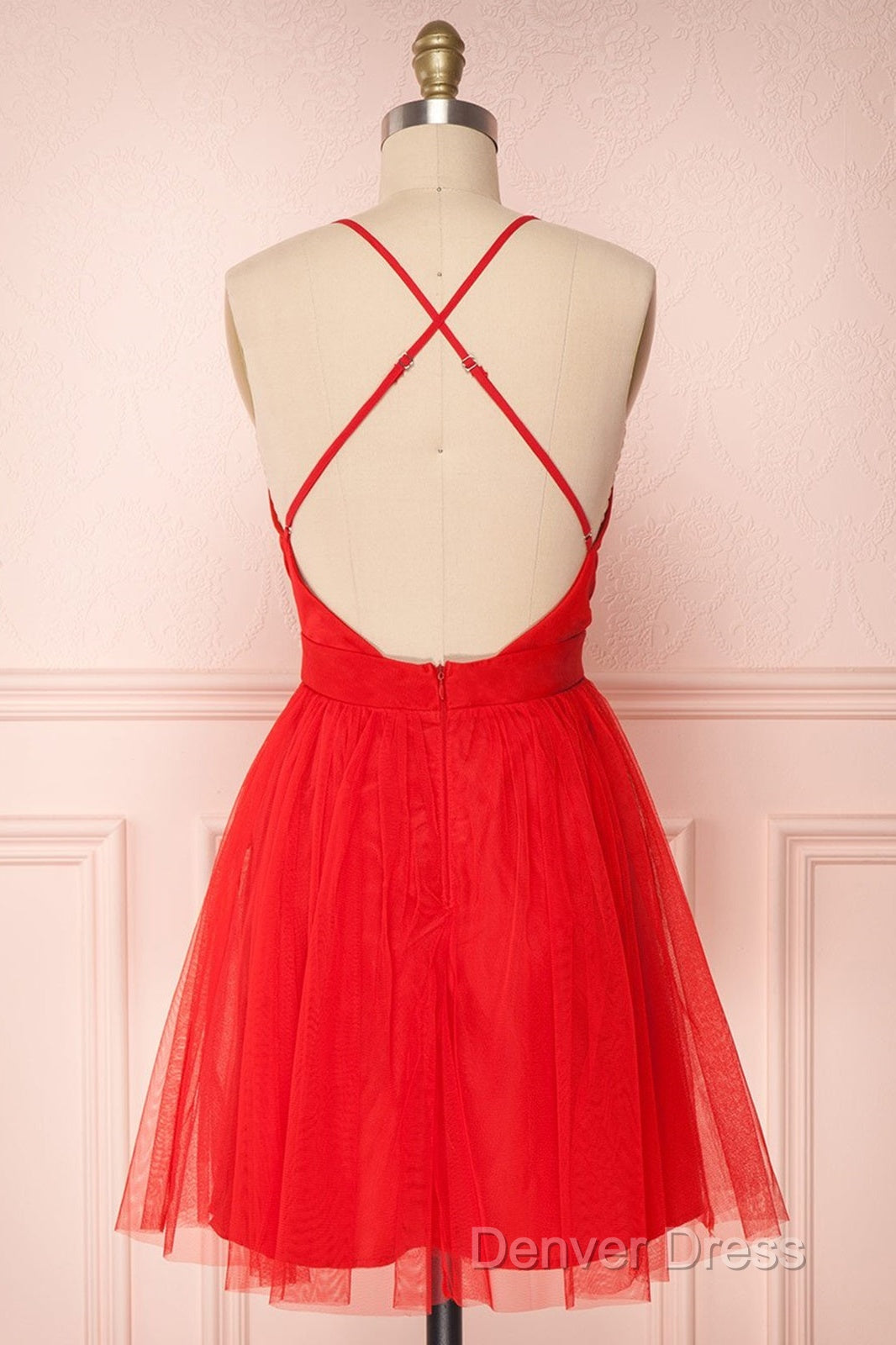 A Line V Neck Short Red/Burgundy Tulle Prom Dresses, Short Red/Burgundy Graduation Homecoming Dresses