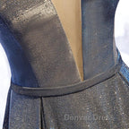 A Line V Neck Silver Gray Long Prom Dress, Gray Long Prom Dresses