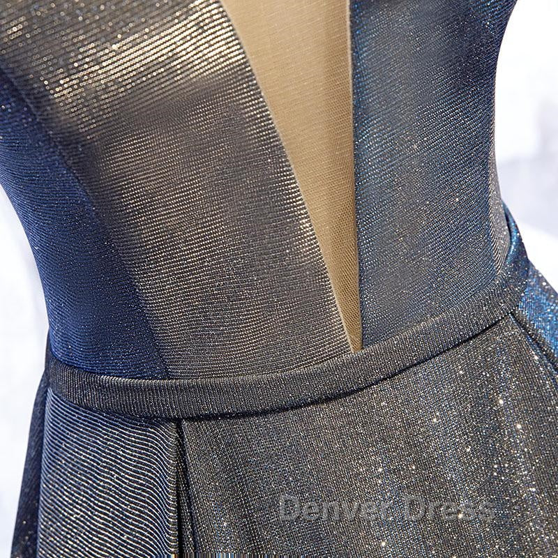 A Line V Neck Silver Gray Long Prom Dress, Gray Long Prom Dresses