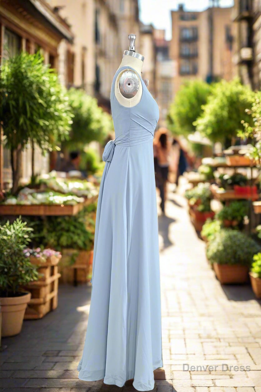 A Line V Neck Sleeveless Chiffon Bridesmaid Dresses