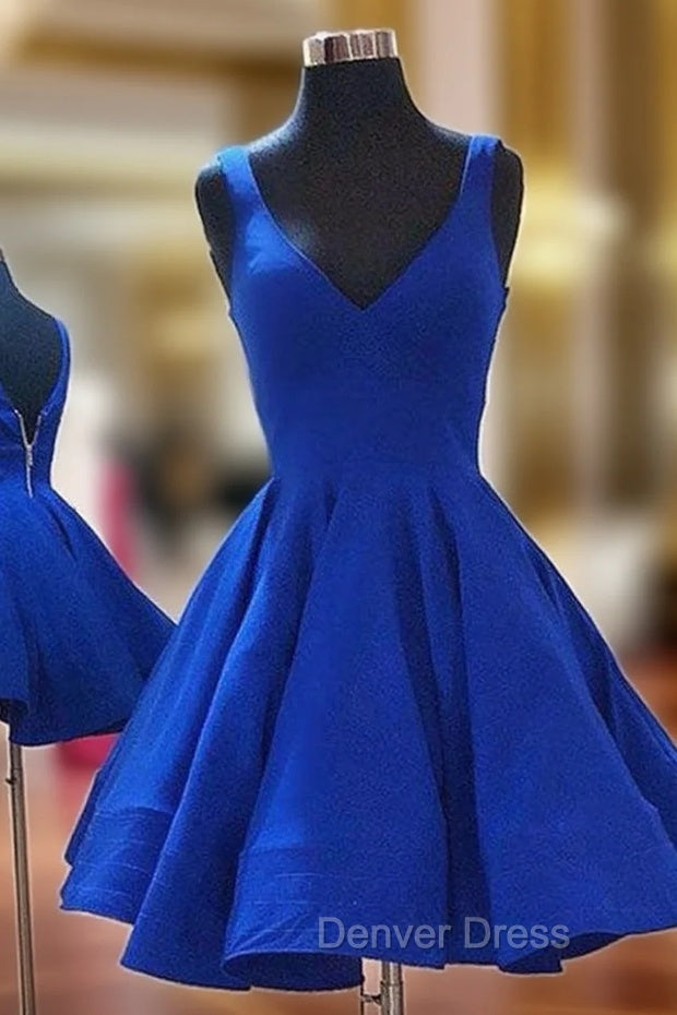 A Line V Neck Sleeveless Elastic Satin Short Mini Homecoming Dresses Main image