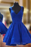 A Line V Neck Sleeveless Elastic Satin Short Mini Homecoming Dresses