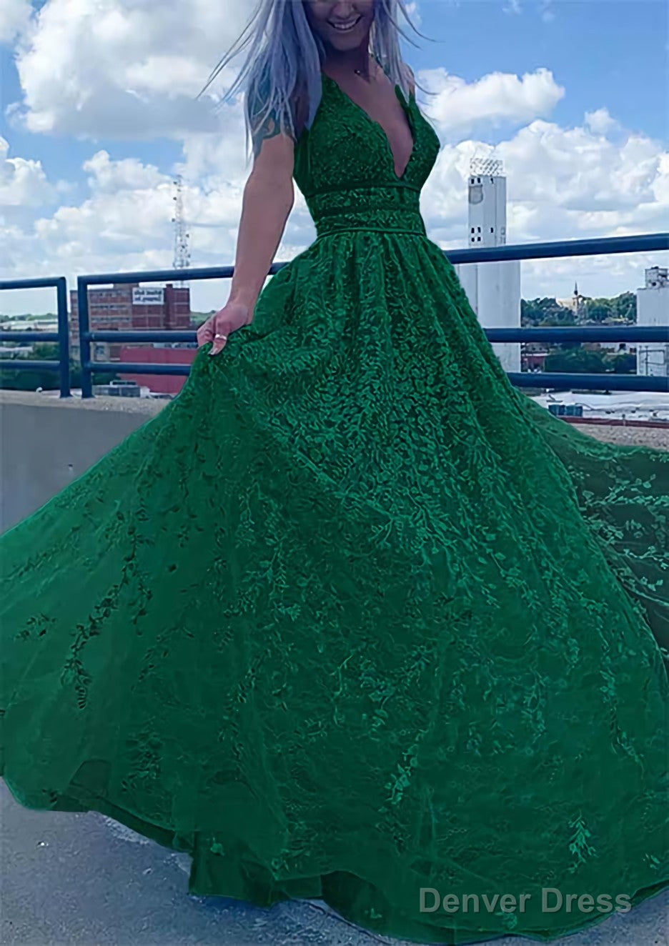 A Line V Neck Sleeveless Long Floor Length Lace Tulle Prom Dresses With Beading Sequins