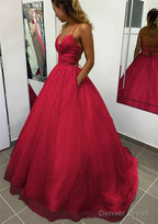 A Line V Neck Spaghetti Straps Long Floor Length Glitter Prom Dresses With Pockets