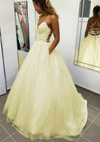 A Line V Neck Spaghetti Straps Long Floor Length Glitter Prom Dresses With Pockets