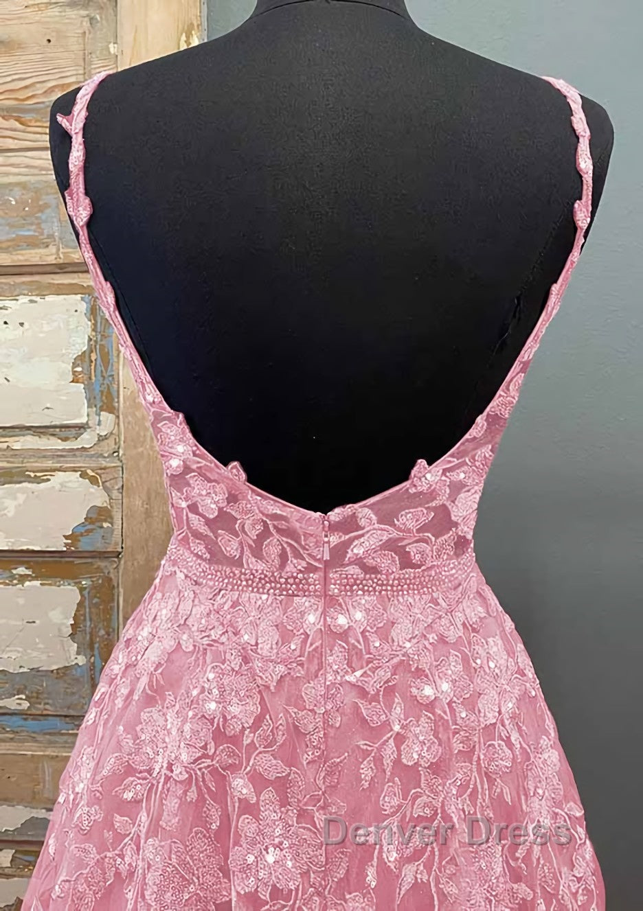 A-line V Neck Spaghetti Straps Long/Floor-Length Tulle Prom Dresses With Beading Lace Pockets Sequins Secondary image