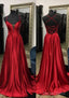 A Line V Neck Spaghetti Straps Sweep Train Charmeuse Prom Dresses With Split