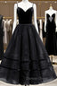 A Line V Neck Tea Length Black Velvet Prom Dresses, Black Tea Length Graduation Homecoming Dresses