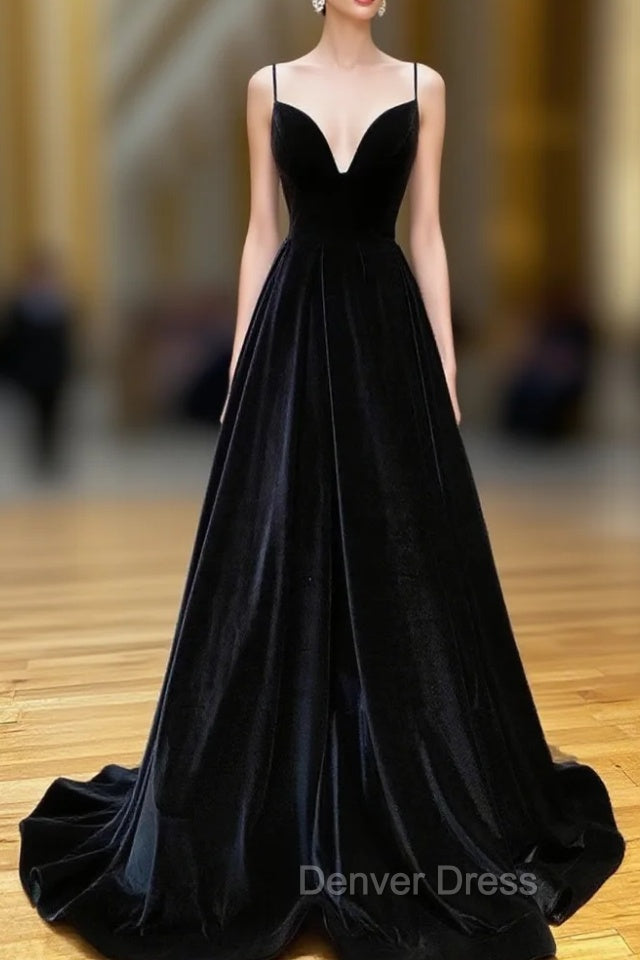A Line V Neck Velvet Green Long Prom Dress, Green Velvet Prom Dresses