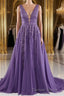 A Line V Neck Lace Appliques Long Mother of The Bride Dresses