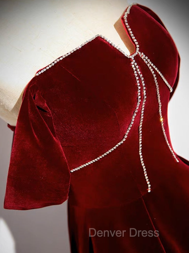 A Line Velvet Burgundy Long Prom Dress, Burgundy Long Prom Dresses