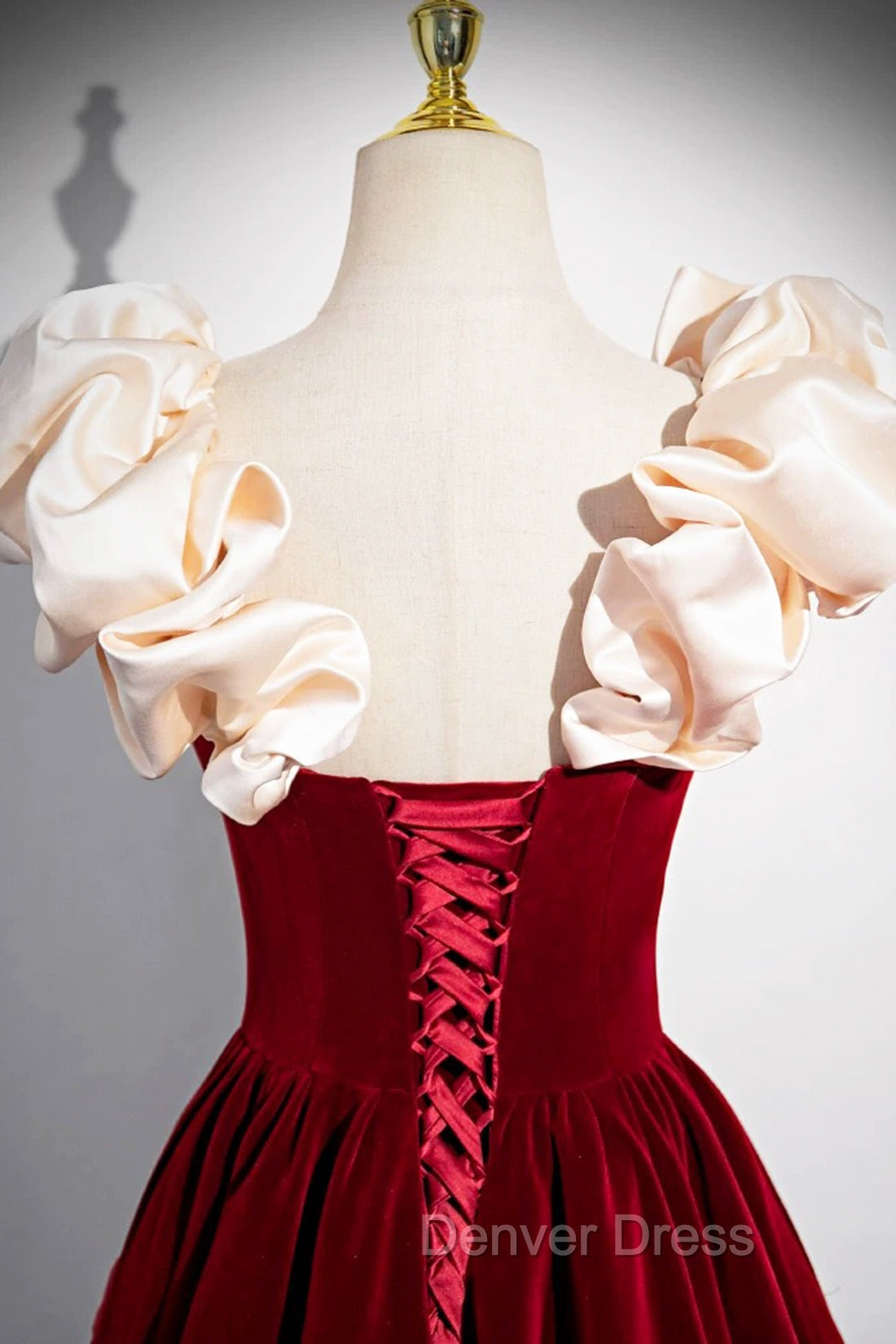 A Line Velvet Floor Length Prom Dress, Burgundy Off the Shoulder Prom Dresses