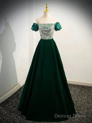 A-Line Velvet Sequin Beads Green Long Prom Dress Evening Dress Elegant