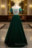 A-Line Velvet Sequin Beads Green Long Prom Dresses, Green Velvet Long Formal Dresses