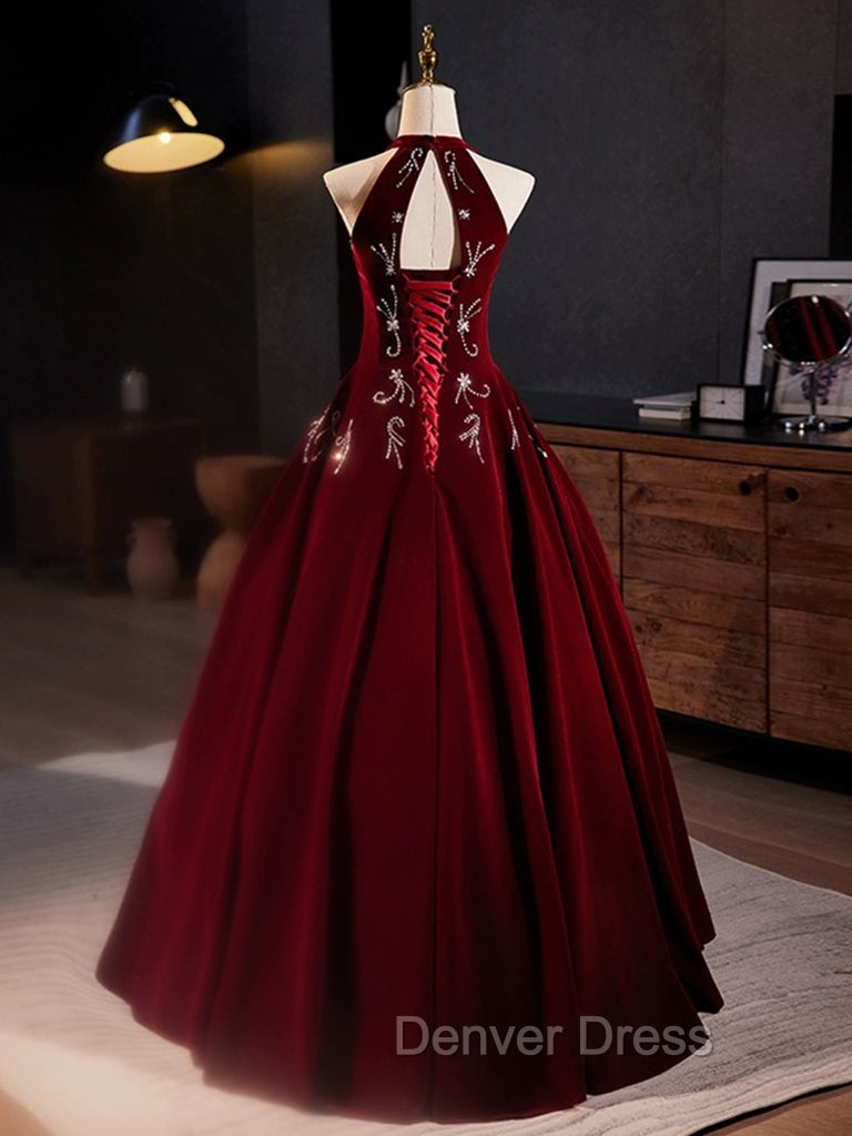 A Line Velvet Sequin Burgundy Long Prom Dress Long Prom Dress December Wedding Guest Dresses