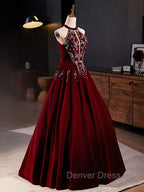 A-Line Velvet Sequin Burgundy Long Prom Dresses Long Formal Dresses December Wedding Guest Dresses