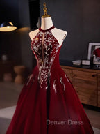 A-Line Velvet Sequin Burgundy Long Prom Dresses Long Formal Dresses December Wedding Guest Dresses