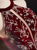 A-Line Velvet Sequin Burgundy Long Prom Dresses Long Formal Dresses December Wedding Guest Dresses