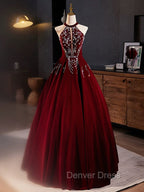 A-Line Velvet Sequin Burgundy Long Prom Dresses Long Formal Dresses December Wedding Guest Dresses