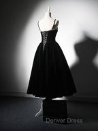A Line Velvet Tea Length Burgundy Prom Dress, Burgundy Cocktail Dresses