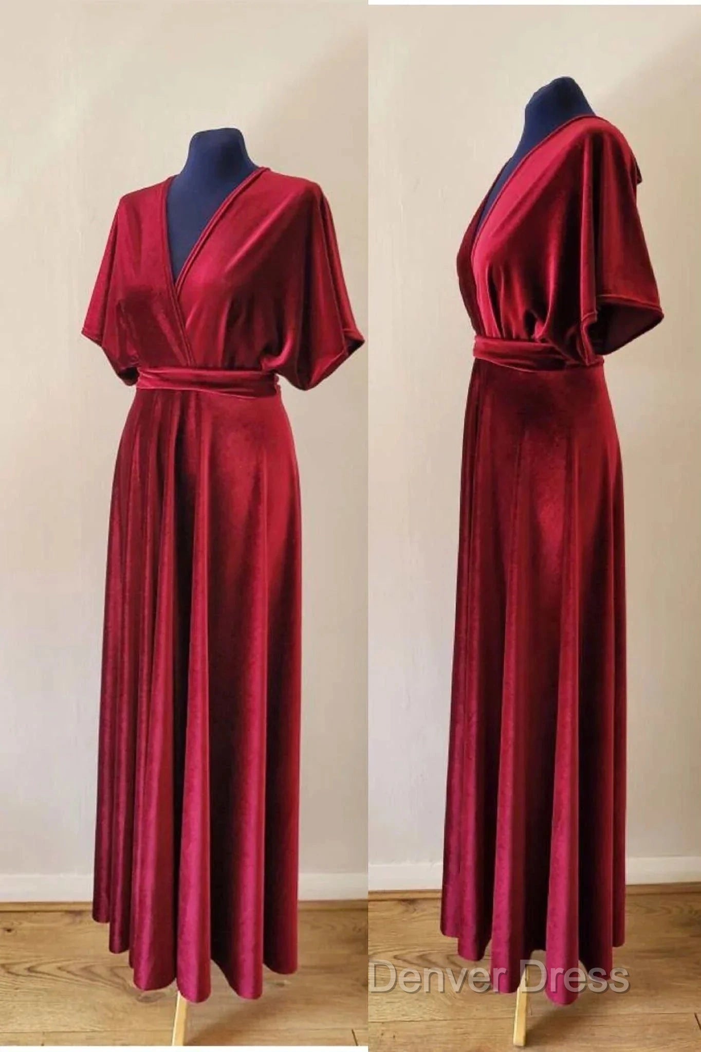 A Line Velvet V Neck Prom Dress Long Bridesmaid Dresses Secondary image