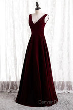 A Line Velvet V Neckline Sleeveless Long Prom Dress Prom Dress Bridesmaid Dresses