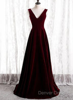 A Line Velvet V Neckline Sleeveless Long Prom Dress Prom Dress Bridesmaid Dresses