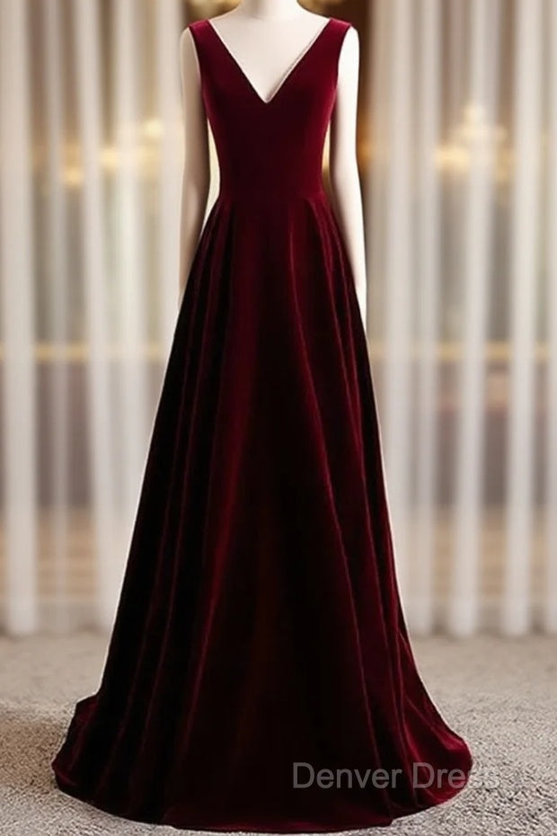 A Line Velvet V Neckline Sleeveless Long Prom Dress Prom Dress Bridesmaid Dresses