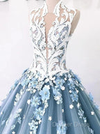 A Line Vintage Backless Wedding Dresses Tulle High Neck