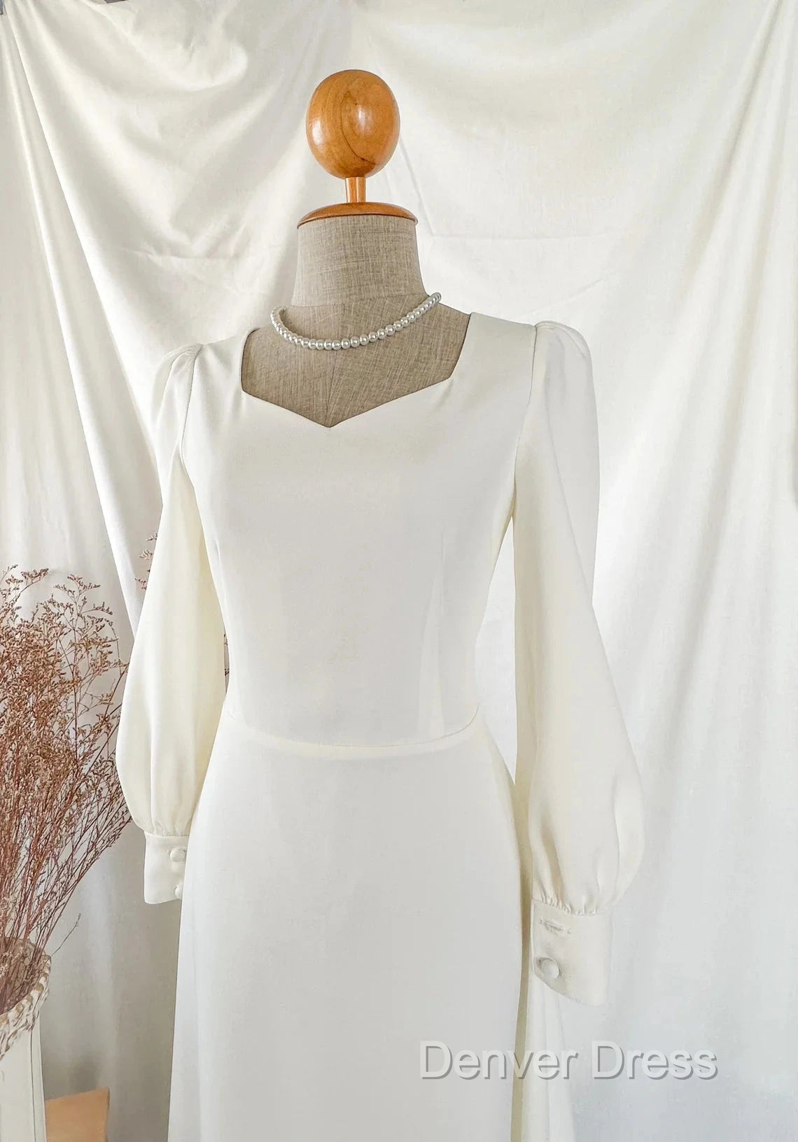 A Line Vintage White Wedding Dress Elegance Gowns Minimal Long Sleeve Style Bride Dresses Secondary image