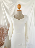 A-Line Vintage White Wedding Dresses Elegance Gown Minimal Long Sleeve Style Bride Dresses
